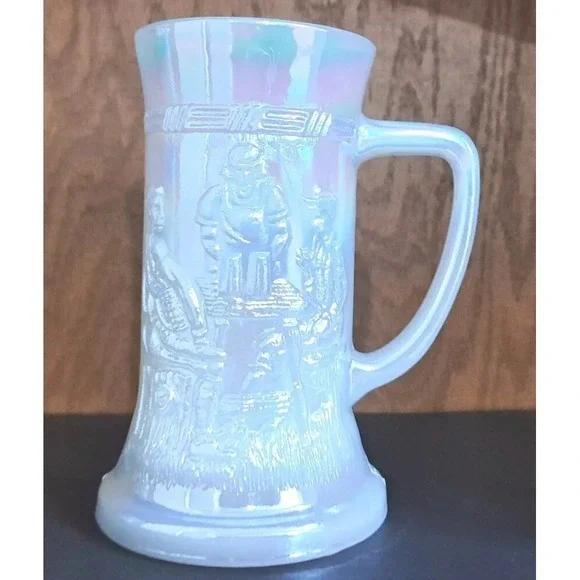 6-PC Vintage White Glazed Glass Pub Tavern Beer Stein Tankard Mug Iridescent - Picture 7 of 9